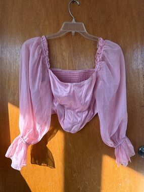 Sheer Puff Sleeve Pink Crop Top